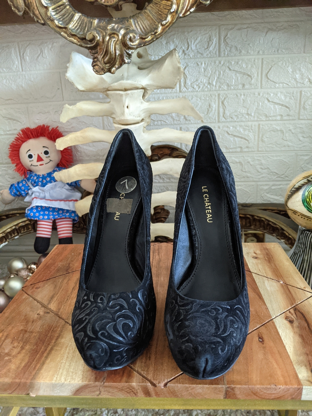 Le Chateau Black Velvet Embossed Pumps - Women's